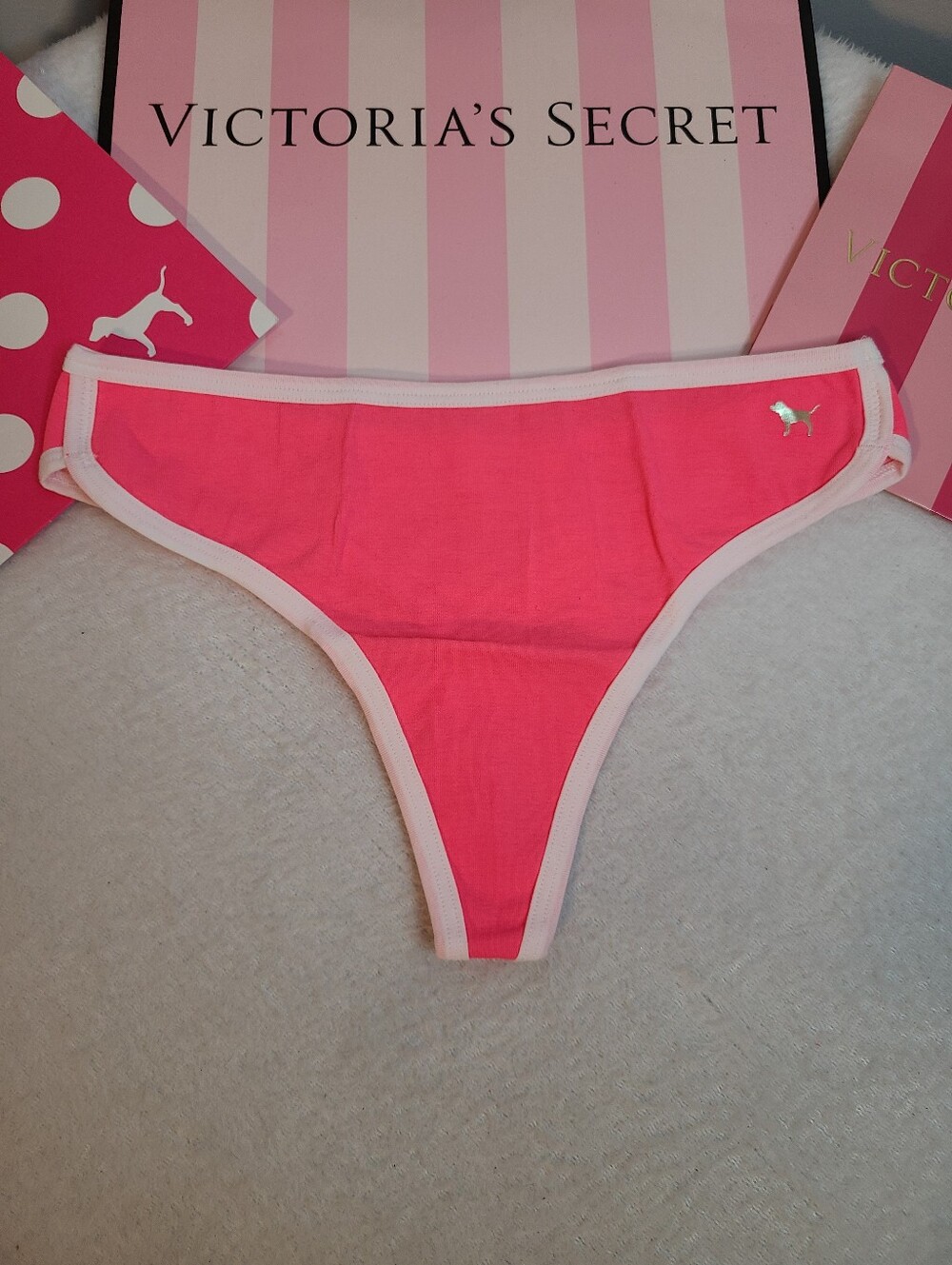 Rare VS PINK Retro Colorblock Cotton Sport Full Cut Thong Panty Size M